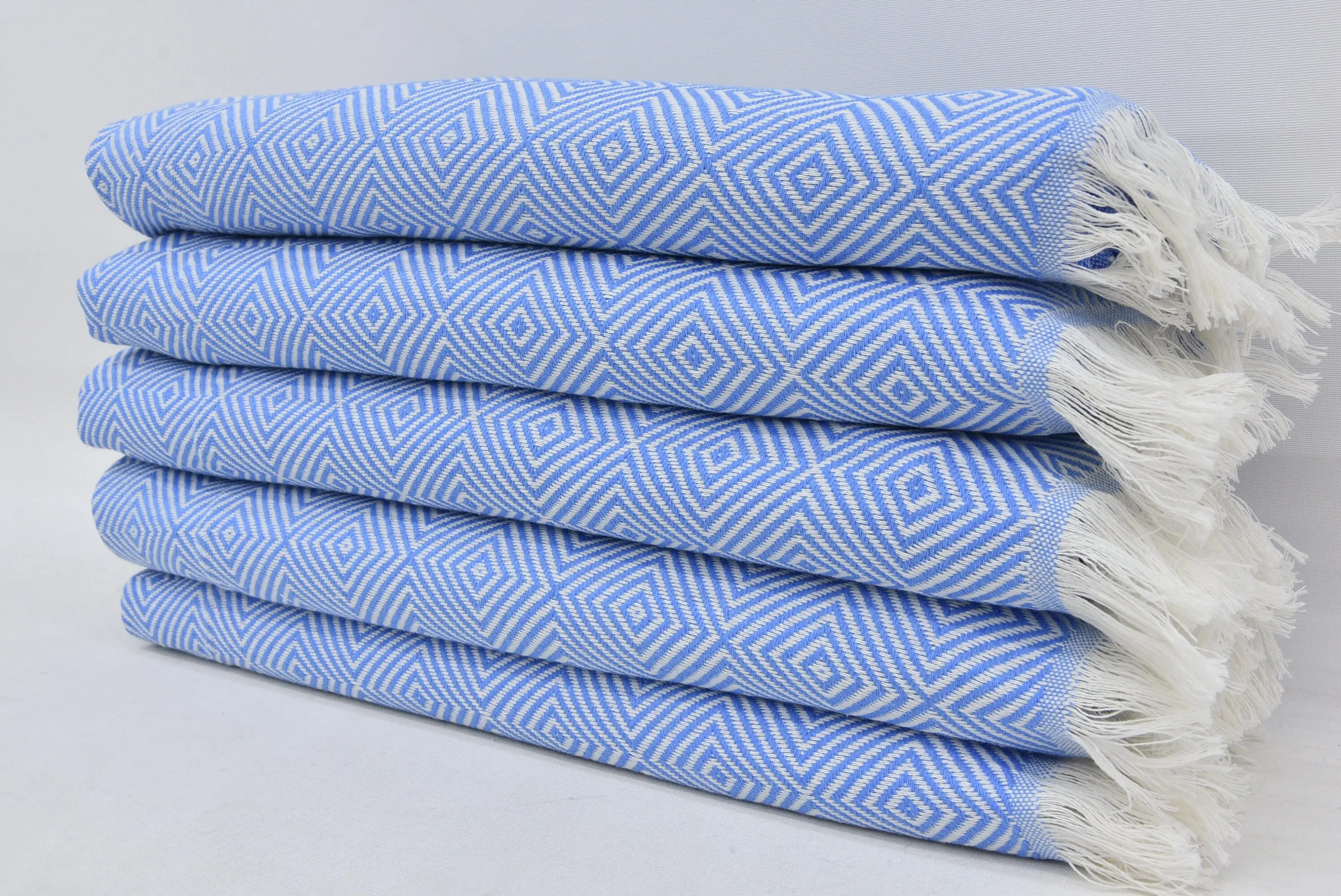 Turkish Hand Towel Organic Cotton Light Blue Diamond Design, 20x29 - 1