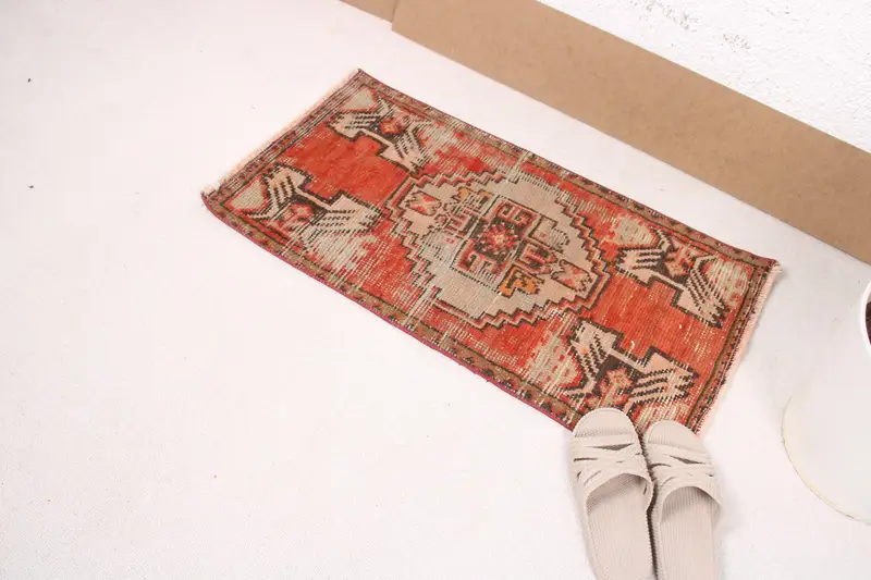 Türkischer Vintage Teppich, 1,5x2,7 ft Oushak Teppich, rotbrauner abstrakter Teppich - 1