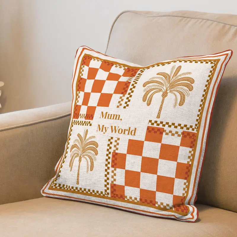 Mother’s Day Gift Orange Retro Checkered Pillow Cover, Boho African Ethnic Throw Cushion, Cozy Modern Living Room Decor Accent - 1