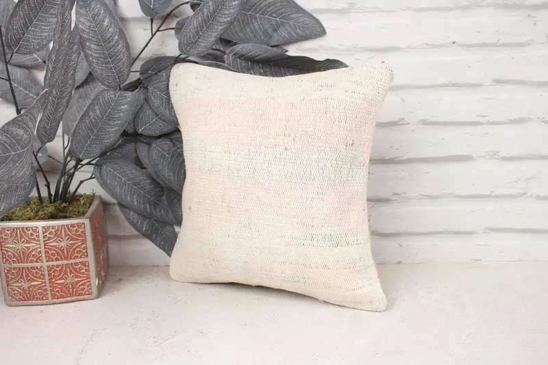 Cushion Cover, 12x12 White Pillow, Vintage Kilim Throw Pillow, Vintage Pillow, Muted Cushion Cover, Southwestern Pillow, Boho Pillow - 4