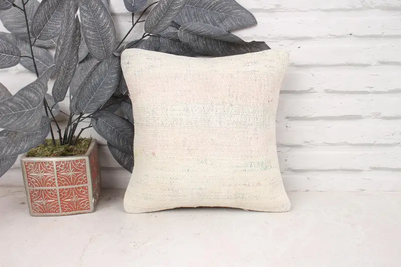 Cushion Cover, 12x12 White Pillow, Vintage Kilim Throw Pillow, Vintage Pillow, Muted Cushion Cover, Southwestern Pillow, Boho Pillow - 1