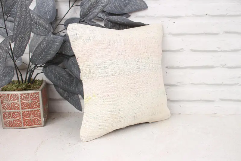 Cushion Cover, 12x12 White Pillow, Vintage Kilim Throw Pillow, Vintage Pillow, Muted Cushion Cover, Southwestern Pillow, Boho Pillow - 3