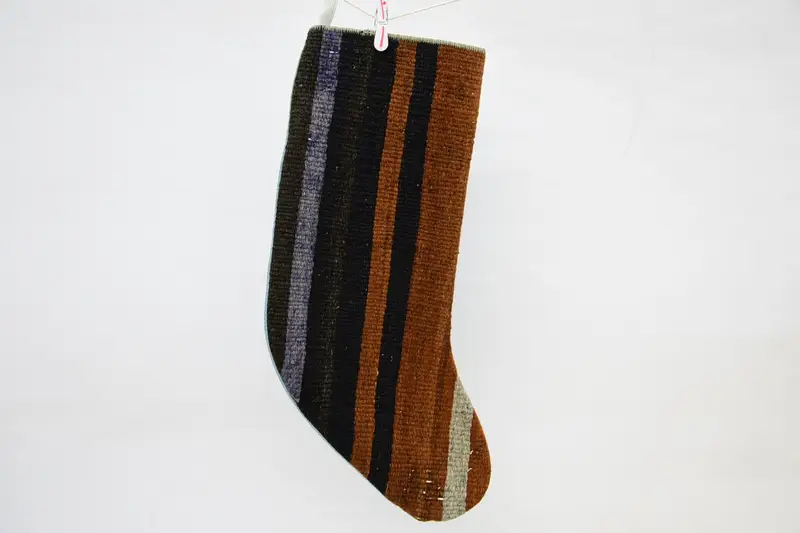 Calcetín con adornos navideños en color marrón y bronce, calcetín festivo de 14 pulgadas