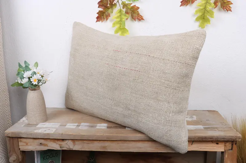 Accent Cushion, Boho Throw Pillow Case, Kilim Pillow, Kilim Cushion Sham, Pillow Case, Kilim Pillow Cover, 16x24 Beige Pillow Sham - 4
