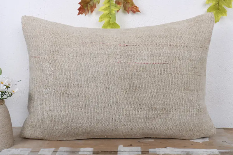 Accent Cushion, Boho Throw Pillow Case, Kilim Pillow, Kilim Cushion Sham, Pillow Case, Kilim Pillow Cover, 16x24 Beige Pillow Sham - 2