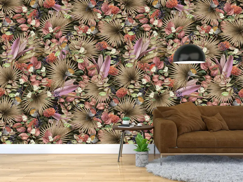 3D -Hintergrundpapier, Papierwandkunst, helles Handypapier, Blumenwandplakat, botanische Wandplakat, Pflanzen Wandkunst, Blütenwandwand, Blumenwand, Mural, - 1