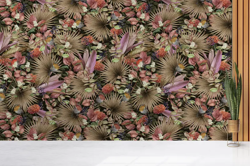 3D -Hintergrundpapier, Papierwandkunst, helles Handypapier, Blumenwandplakat, botanische Wandplakat, Pflanzen Wandkunst, Blütenwandwand, Blumenwand, Mural, - 6