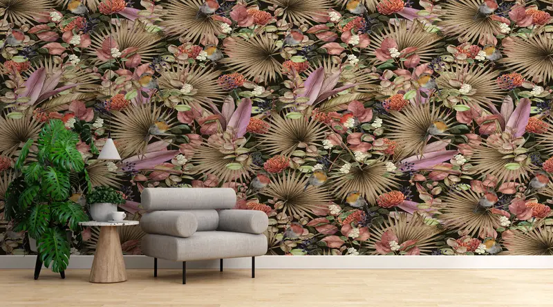 3D -Hintergrundpapier, Papierwandkunst, helles Handypapier, Blumenwandplakat, botanische Wandplakat, Pflanzen Wandkunst, Blütenwandwand, Blumenwand, Mural, - 4