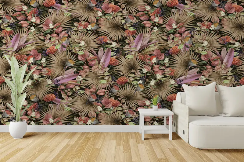 3D -Hintergrundpapier, Papierwandkunst, helles Handypapier, Blumenwandplakat, botanische Wandplakat, Pflanzen Wandkunst, Blütenwandwand, Blumenwand, Mural, - 2