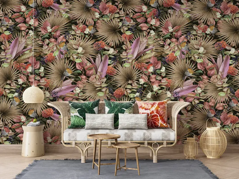 3D -Hintergrundpapier, Papierwandkunst, helles Handypapier, Blumenwandplakat, botanische Wandplakat, Pflanzen Wandkunst, Blütenwandwand, Blumenwand, Mural, - 7