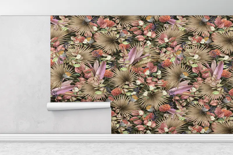 3D -Hintergrundpapier, Papierwandkunst, helles Handypapier, Blumenwandplakat, botanische Wandplakat, Pflanzen Wandkunst, Blütenwandwand, Blumenwand, Mural, - 3