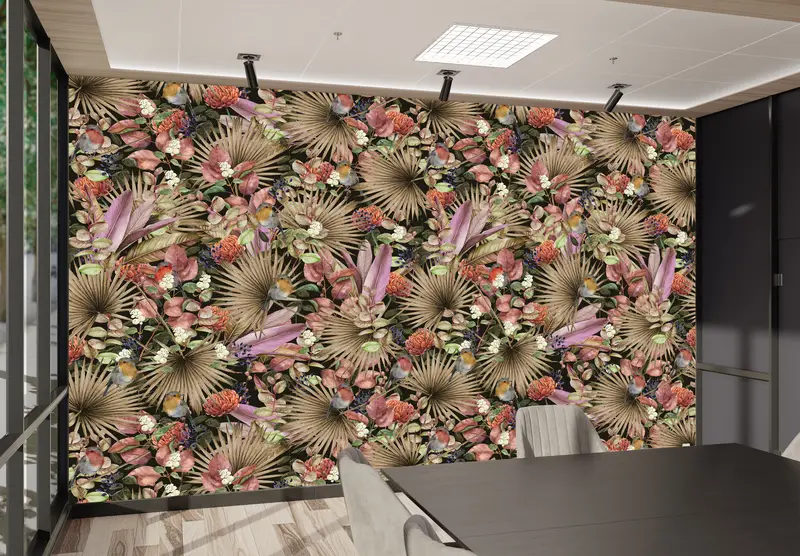 3D -Hintergrundpapier, Papierwandkunst, helles Handypapier, Blumenwandplakat, botanische Wandplakat, Pflanzen Wandkunst, Blütenwandwand, Blumenwand, Mural, - 5