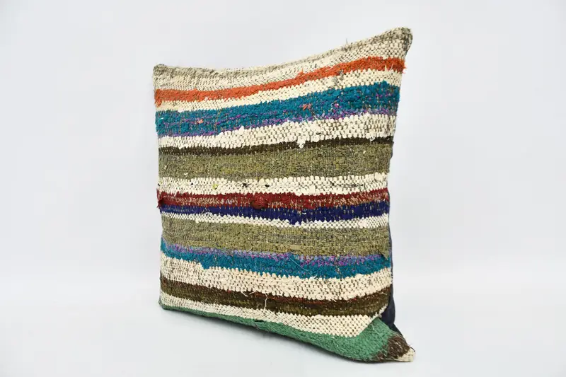 Boho Pillow Sham Cover, 20x20 Blue Pillow, Kilim Pillow Cover, Boho Pillow, Cushion Cover, Square Throw Cushion Case - 4