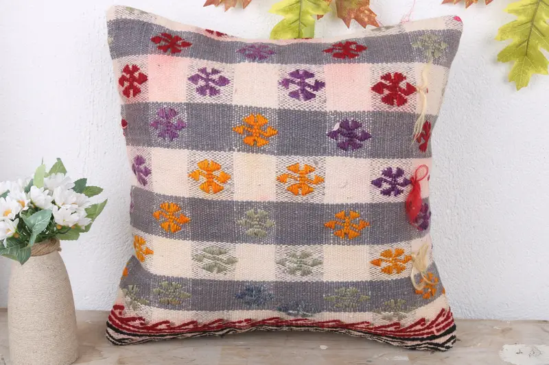 Kilim Pillow Cover, 16x16 White Pillow, Cushion, Vintage Kilim Pillow Pillow Sham, Vintage Kilim Throw Pillow, Ethnical Kilim Rug Pillow - 2