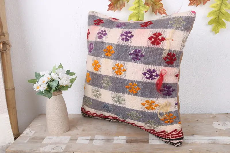 Kilim Pillow Cover, 16x16 White Pillow, Cushion, Vintage Kilim Pillow Pillow Sham, Vintage Kilim Throw Pillow, Ethnical Kilim Rug Pillow - 4