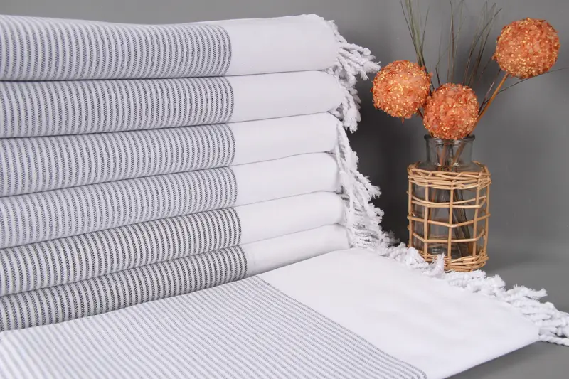 Personalized Turkish Towel White Striped, Organic Cotton, 40x71 Inches