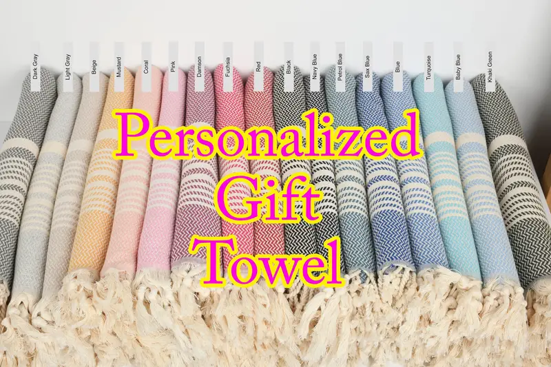 Custom Hand Towel, Kitchen Towel, Personalized Dish Towel, Best Wedding Gift, Wedding Gift Kitchen Towel, 40x18 Cotton Striped Towel, Birthday Gift - 1