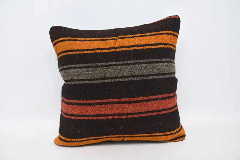 Funda de almohada marrón vintage, funda de almohada de regalo de agradecimiento cuadrada pequeña a rayas de regalo tejido - 1