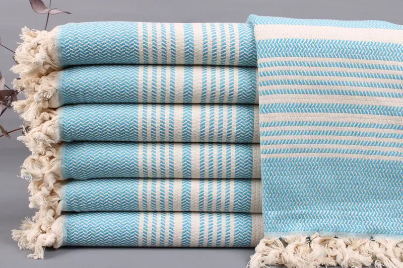 Organic Beach Towel Turquoise Striped, Bath Towel, 40x71 Inches