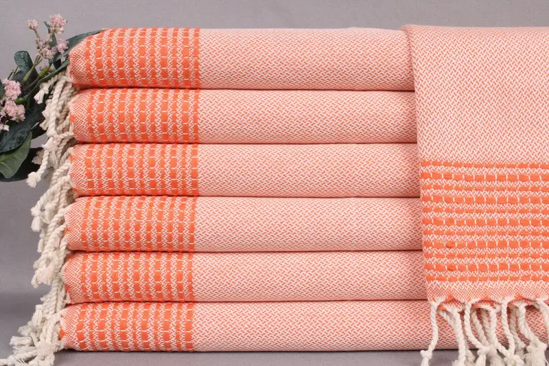 Handwoven Dish Towel Orange Striped Bath Towel, Beige, 20x40 Inches