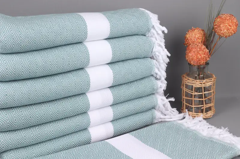 Turkish Beach Towel Personalized Petrol Green Diamond, 40x71 Inches
