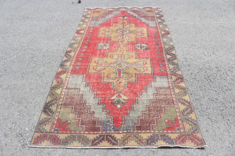 ヴィンテージ トルコ ラグ 132x278cm ウシャク レッド ブルー モロッコ ラグ - 1