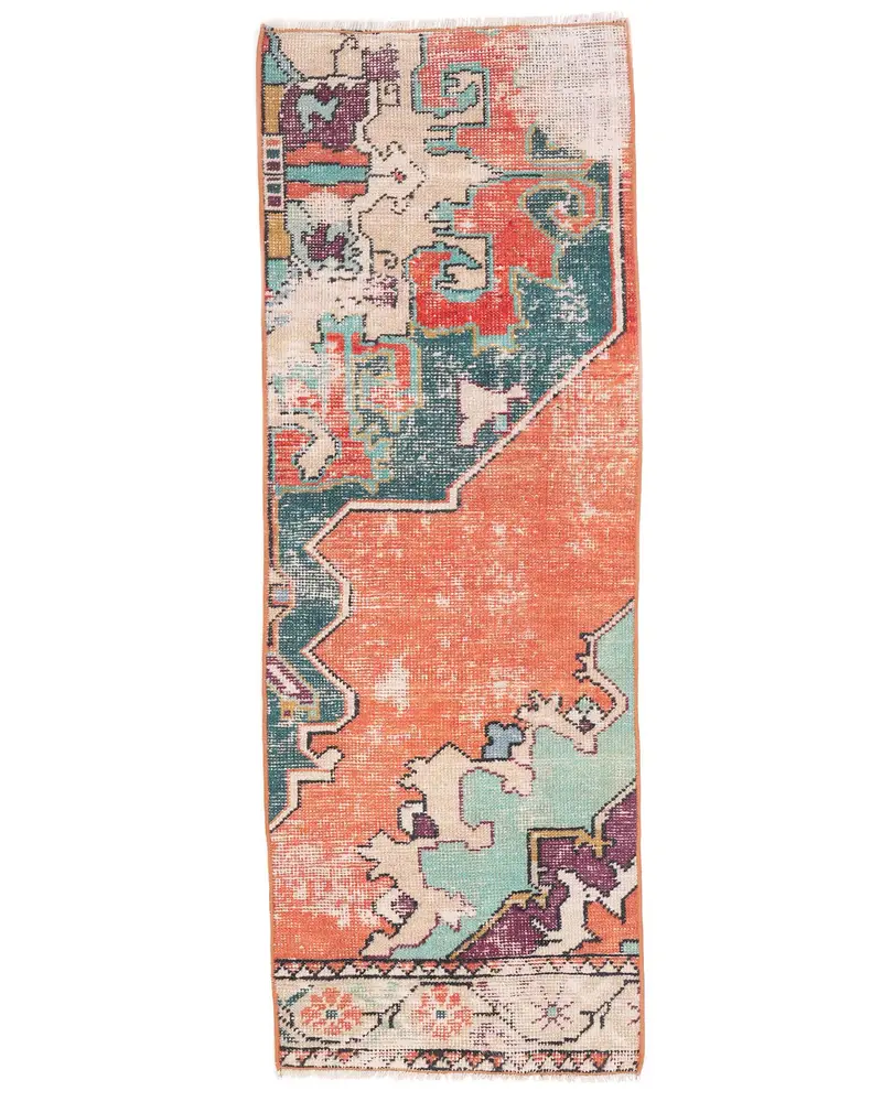 Orangefarbener und blauer Südwestteppich, 1,6 x 4,5 Fuß, lebendiges Dekor