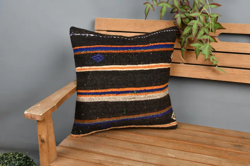 Pillow Cover, Turkish Kilim Pillow, 18x18 Brown Cushion, Office Chair Cushion Cover, Throw Kilim Pillow, Designer Throw Cushion, Kilim Pillow Cover - 1