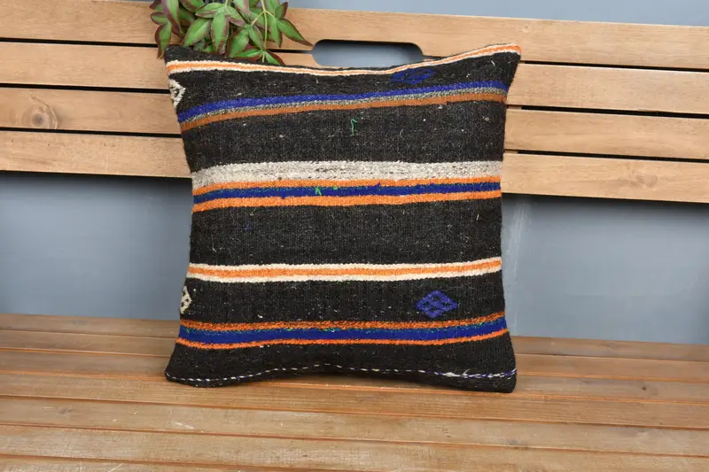 Pillow Cover, Turkish Kilim Pillow, 18x18 Brown Cushion, Office Chair Cushion Cover, Throw Kilim Pillow, Designer Throw Cushion, Kilim Pillow Cover - 6