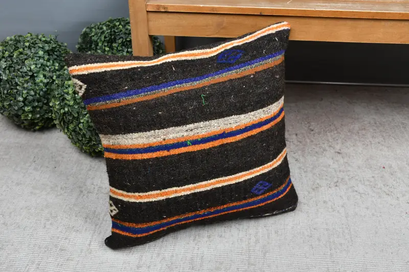 Pillow Cover, Turkish Kilim Pillow, 18x18 Brown Cushion, Office Chair Cushion Cover, Throw Kilim Pillow, Designer Throw Cushion, Kilim Pillow Cover - 7