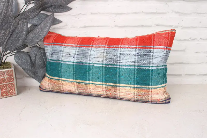 Colorful Pillow Case, Ethnic Cushion, 10x20 Green Cushion, Kilim Cushion Sham, Turkish Pillow, Pillow Case, Boho Pillow, Patio Pillow Case - 4