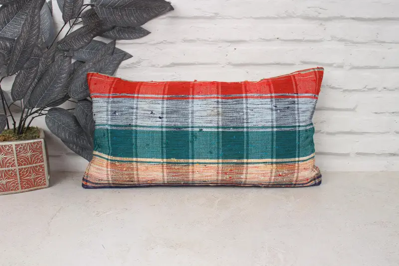 Colorful Pillow Case, Ethnic Cushion, 10x20 Green Cushion, Kilim Cushion Sham, Turkish Pillow, Pillow Case, Boho Pillow, Patio Pillow Case - 1