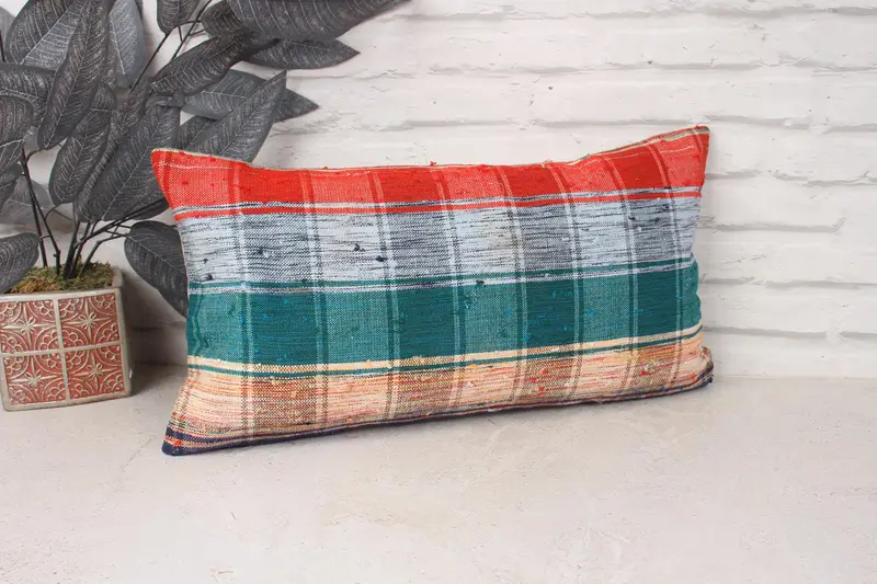 Colorful Pillow Case, Ethnic Cushion, 10x20 Green Cushion, Kilim Cushion Sham, Turkish Pillow, Pillow Case, Boho Pillow, Patio Pillow Case - 3