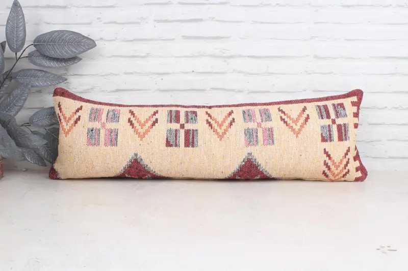 12x36 Beige Pillow, Customized Pillow, Cushion, Bed Pillow Sham, Boho Pillow Sham Cover, Interior Designer Pillow, Kilim Pillow Cover - 1
