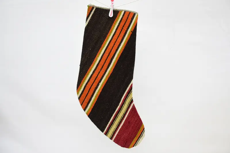 Festive 14-Inch Orange Stocking with Christmas Ornaments Pattern, Christmas Stocking
