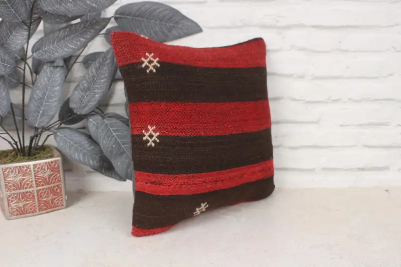 Cozy Throw Cushion Case, 14x14 Red Cushion, Kilim Pillow Cover, Cushion, Vintage Kilim Throw Pillow, Vintage Pillow Sham, Kilim Cushion Sham - 3
