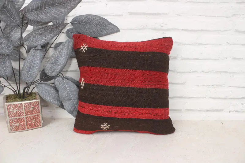 Cozy Throw Cushion Case, 14x14 Red Cushion, Kilim Pillow Cover, Cushion, Vintage Kilim Throw Pillow, Vintage Pillow Sham, Kilim Cushion Sham - 1