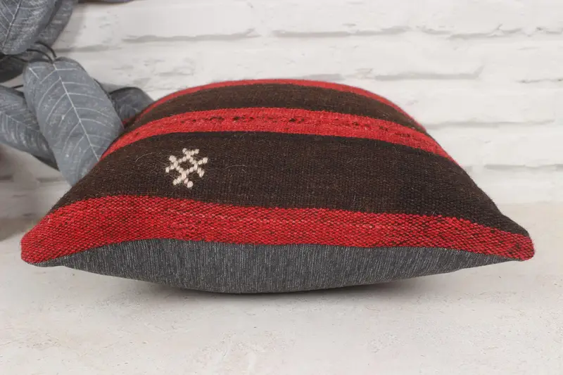 Cozy Throw Cushion Case, 14x14 Red Cushion, Kilim Pillow Cover, Cushion, Vintage Kilim Throw Pillow, Vintage Pillow Sham, Kilim Cushion Sham - 5
