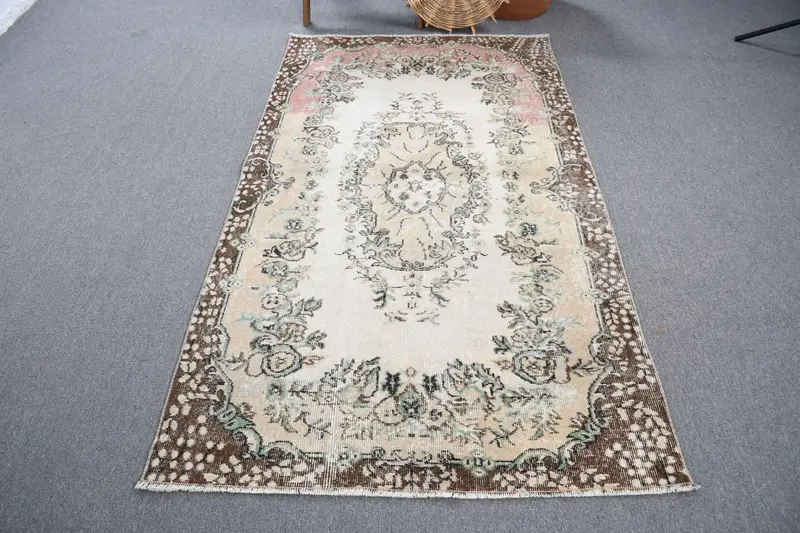 3,7x6,46 ft Akzent-Vintage-Teppich, brauner türkischer Ikat-Teppich - 1