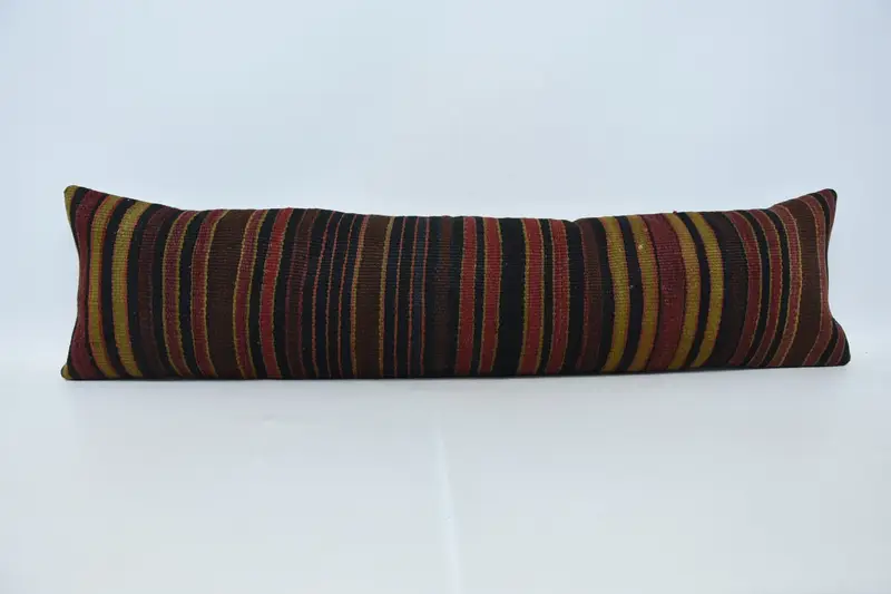 Knitted Cushion, Cushion, Ethnical Kilim Rug Pillow, Ethnic Cushion Cover, Kilim Cushion Sham, 12x48 Brown Cushion, Antique Pillows - 1