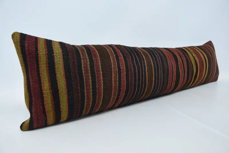 Knitted Cushion, Cushion, Ethnical Kilim Rug Pillow, Ethnic Cushion Cover, Kilim Cushion Sham, 12x48 Brown Cushion, Antique Pillows - 3