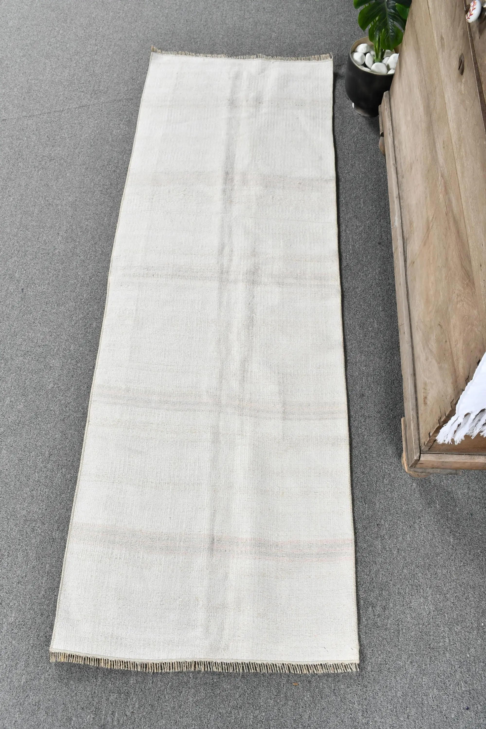 Kilim Vintage Rug, 1.8x5.6 ft Turkish Rug, White Ikat Wool Rug - 1