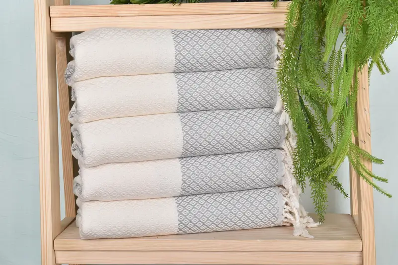 Light Gray Cotton Towel with Beige Secondary Color, 36x71 Inches