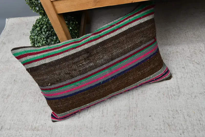 Pillow for Sofa, Designer Throw Cushion Case, Pillow Case, Turkish Pillow, Boho Chic Cushion, 16x24 Brown Cushion Case, Gift Pillow - 7