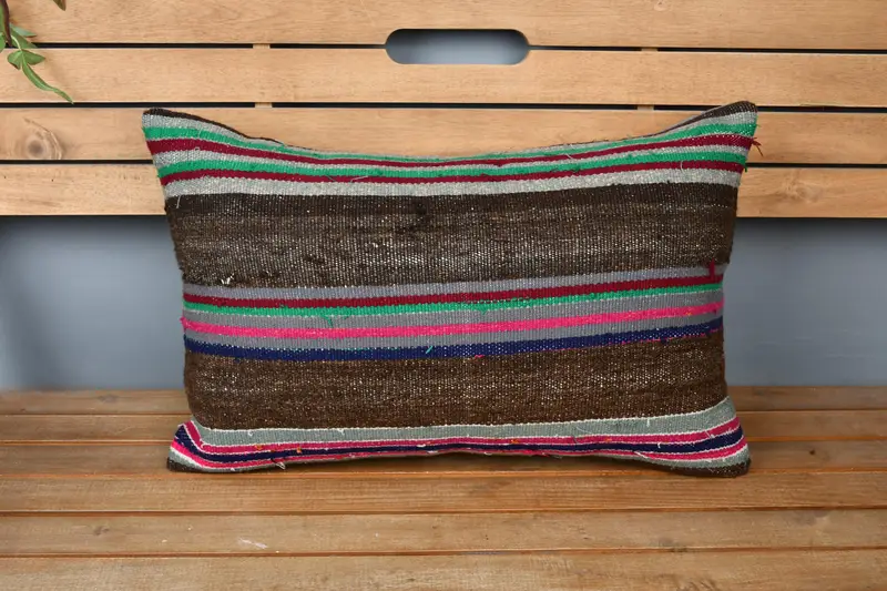 Pillow for Sofa, Designer Throw Cushion Case, Pillow Case, Turkish Pillow, Boho Chic Cushion, 16x24 Brown Cushion Case, Gift Pillow - 6