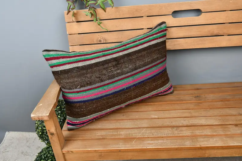 Pillow for Sofa, Designer Throw Cushion Case, Pillow Case, Turkish Pillow, Boho Chic Cushion, 16x24 Brown Cushion Case, Gift Pillow - 1
