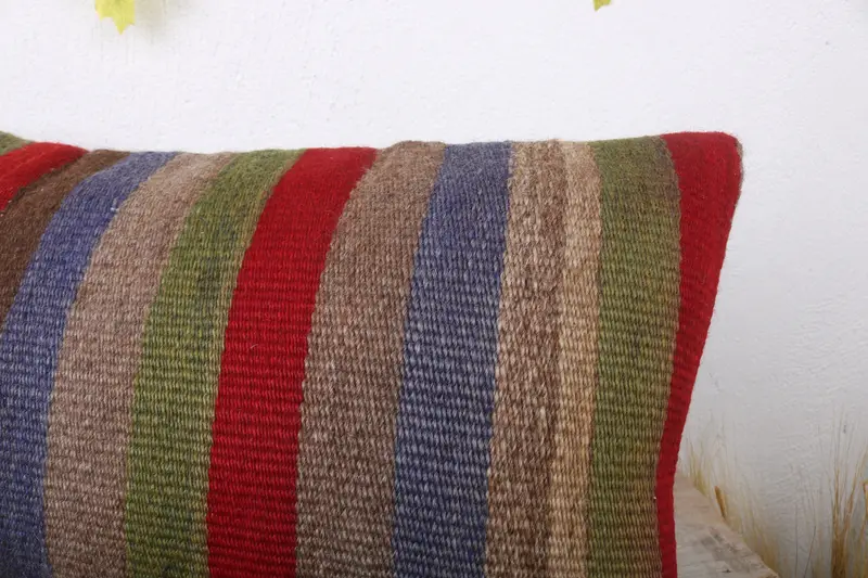 Ethnic Throw Cushion, Ethnical Kilim Rug Pillow, Gift Pillow, Boho Pillow Sham Cover, 12x24 Blue Pillow Case, Sustainable Pillow, Pillow Cover - 5
