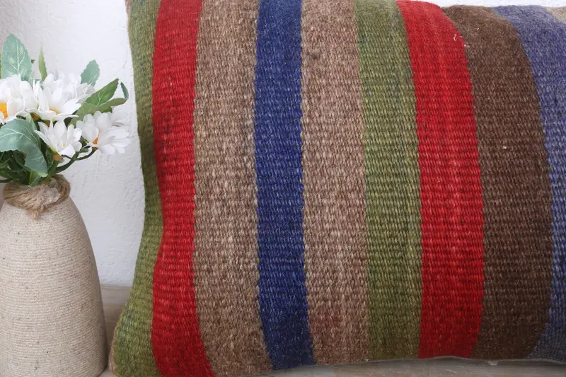 Ethnic Throw Cushion, Ethnical Kilim Rug Pillow, Gift Pillow, Boho Pillow Sham Cover, 12x24 Blue Pillow Case, Sustainable Pillow, Pillow Cover - 3