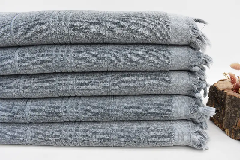 Handmade Gray Striped Terry Towel, Organic Cotton, 70x36 Inches
