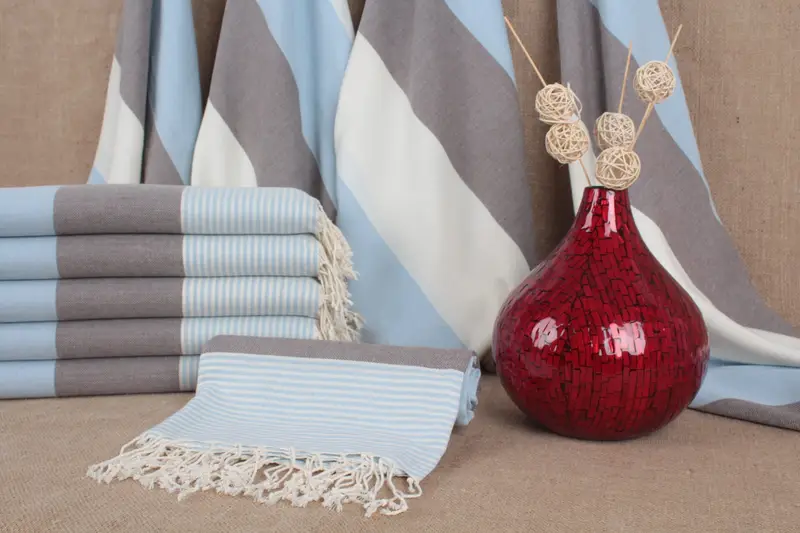 Personalized Turkish Towel Bath Towel Beige Stripes, 40x67 Inches